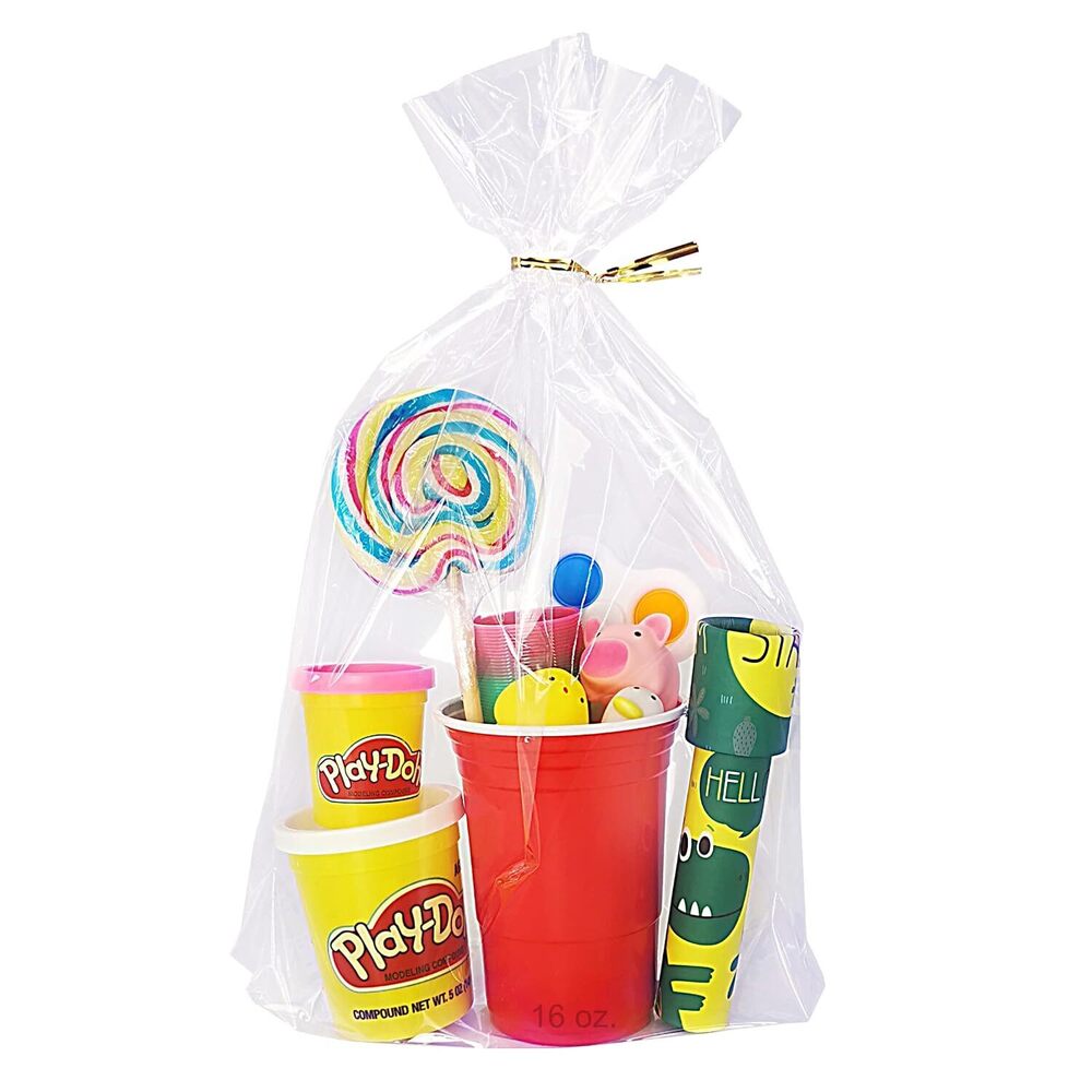 50 CT 10x14 inches Clear Bottom Gusset Cellophane Gift Bags with 6" Gold